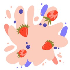 Strawberry and blueberry splash illustration in vector