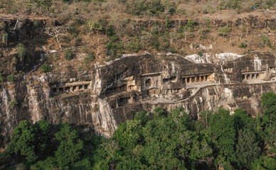 Fototapeta na wymiar Ajanta Cave Temples in the Granite Mountains of Vindhya, India