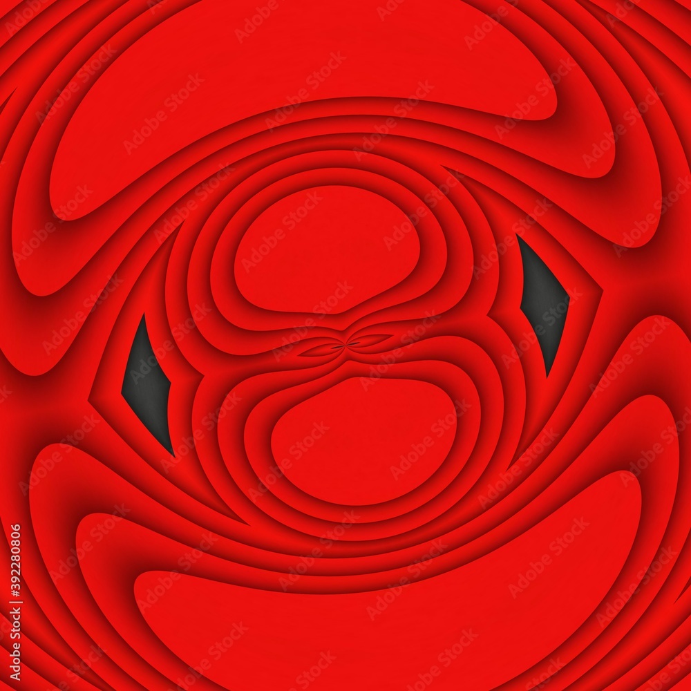 Poster bright red stripes into intricate geometric curved shapes patterns and designs