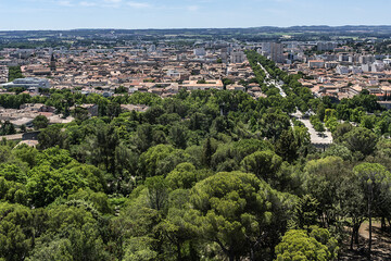 Panoramic view of Nimes. Nimes- prefecture of the Gard department in the Occitanie region of...
