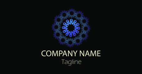 abstract design element, Round blue symbol on black background