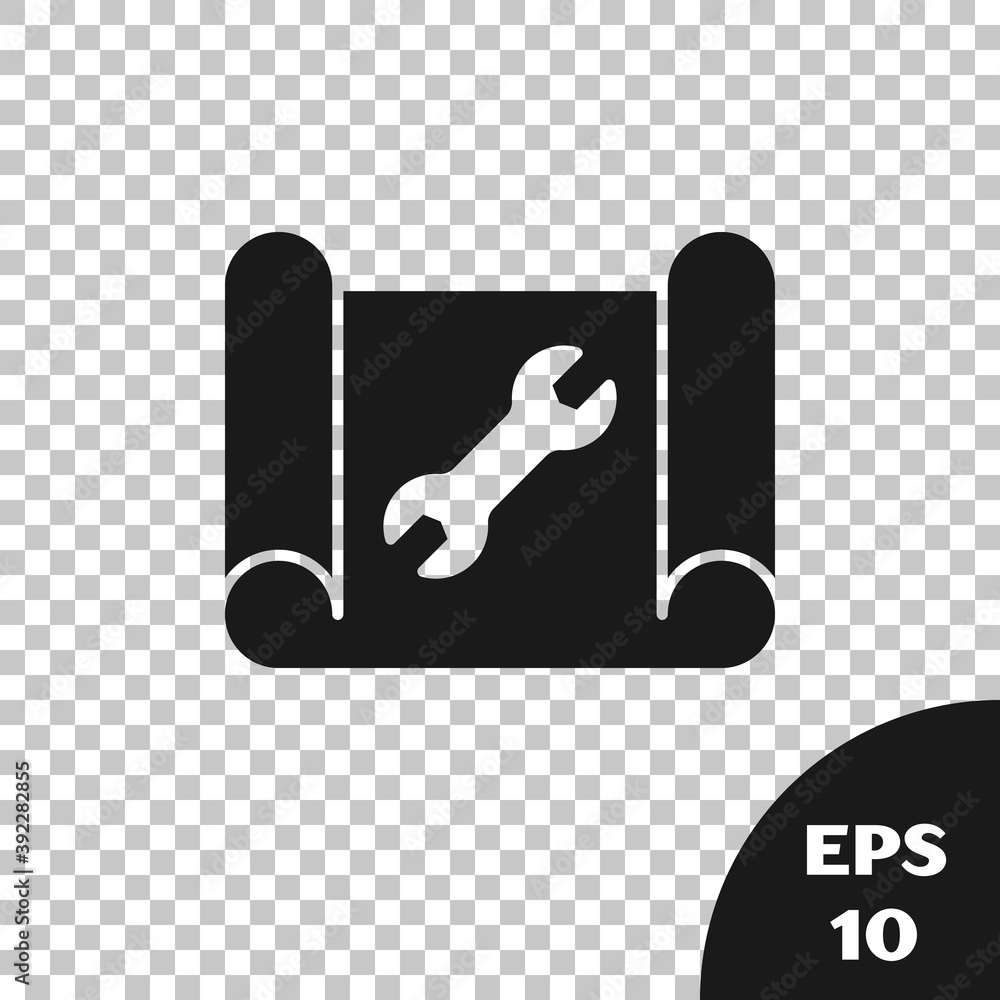 Poster black graphing paper for engineering and wrench icon isolated on transparent background. vector.