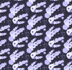 A pattern of stylized flowers. On a dark background - 392283217