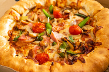 Pizza for one person. Mini pizza in a box. Food delivery