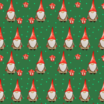 Fabulous fantastic gnomes in the form of a seamless pattern for textiles, paper, cover.