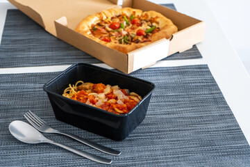Set lunch, pizza with pasta. Food delivery