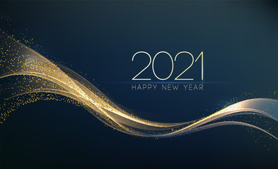 2021 New Year Abstract shiny color gold wave design element