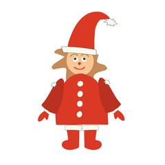 Vector isolated colorful design illustration with decorative Santa elf in red costume