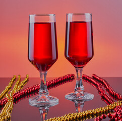 Christmas glasses of red wine.