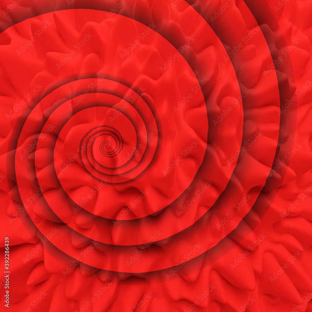 Poster bright red stripes into intricate geometric repeating spiral shapes patterns and designs