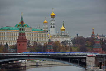 View of the Moscow Kremlin from the Patriarchal Bridge, Russia.