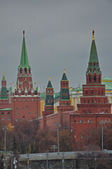 View of the towers of the Moscow Kremlin, Russia.