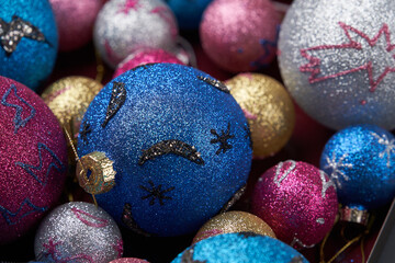 Colorful christmas tree toy. Happy New Year or Xmas background