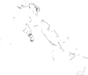 Naklejka premium White vector map of the commonwealth of The Bahamas with black borders of it's districts