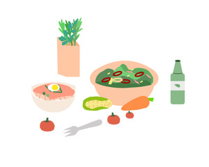 Preparing salad at home, the vector graphics