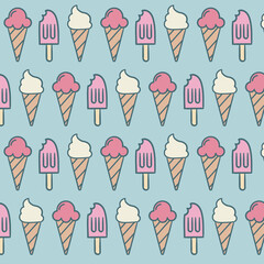 Pattern Ice Cream Vanilla and Strawberry Summer	