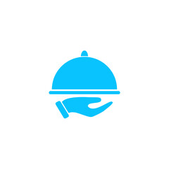 Restaurant cloche in hand the waiter icon flat