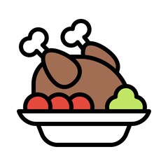 Roasted turkey icon, Thanksgiving related vector