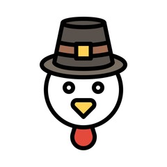 Chicken head wearing a pilgrim hat icon, Thanksgiving related vector