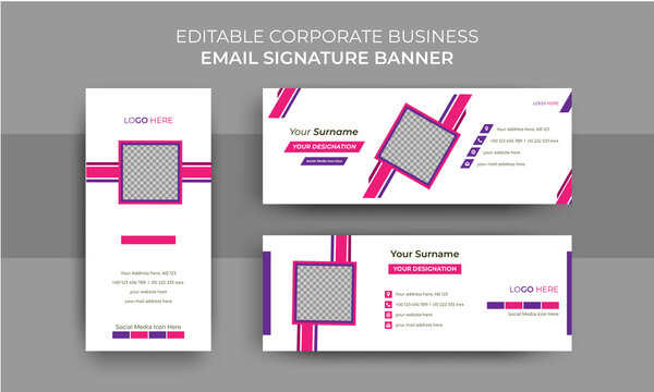 Set of 3 modern and unique corporate business email signature vector banner templates