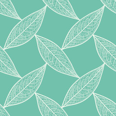 Seamless skeleton leaf pattern vector. Veined foliage grid illustration background. 