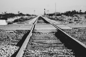 Railroad low perspective in black and white