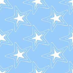 Obraz premium Blue background with stars. White stars. Seamless background. Idea for textiles, decoration, packaging