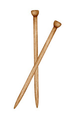 Watercolor Old-fashioned Wooden Knitting Needles. Tool for hand knitting. Needlework, Hand Made theme. Hand drawn element isolated for knitters blog design, logo, pattern, poster