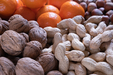 hazelnuts, walnuts, peanuts and tangerines