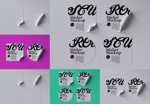 Set of Round and Square Sticker Mouckup Layouts