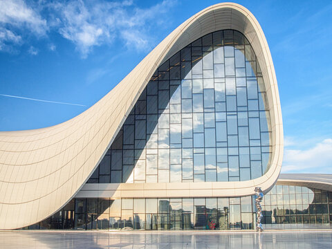 BAKU, AZERBAIJAN-DECEMBER 28, 2017: Heydar Aliyev Center - building complex in Baku, Azerbaijan designed by Iraqi-British architect Zaha Hadid.