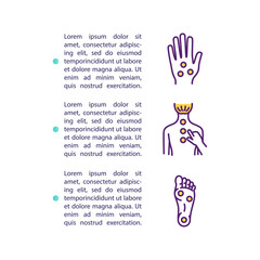 Fototapeta premium Acupressure concept icon with text. Kinesiology technique. Acupuncture points. Promoting relaxation. PPT page vector template. Brochure, magazine, booklet design element with linear illustrations