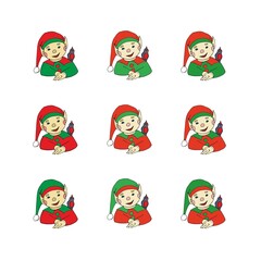 Set / Christmas elf, cheerful, festive, with a bird on his shoulder.