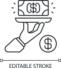 Service fee linear icon. Gratuity charge. Catered functions. High quality waiter, waitress. Thin line customizable illustration. Contour symbol. Vector isolated outline drawing. Editable stroke