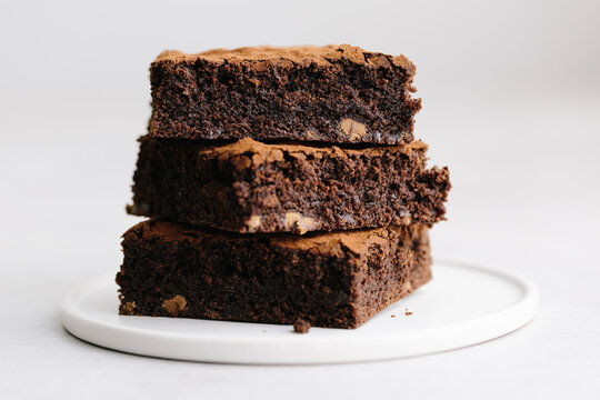 Close up of chocolate brownie stack