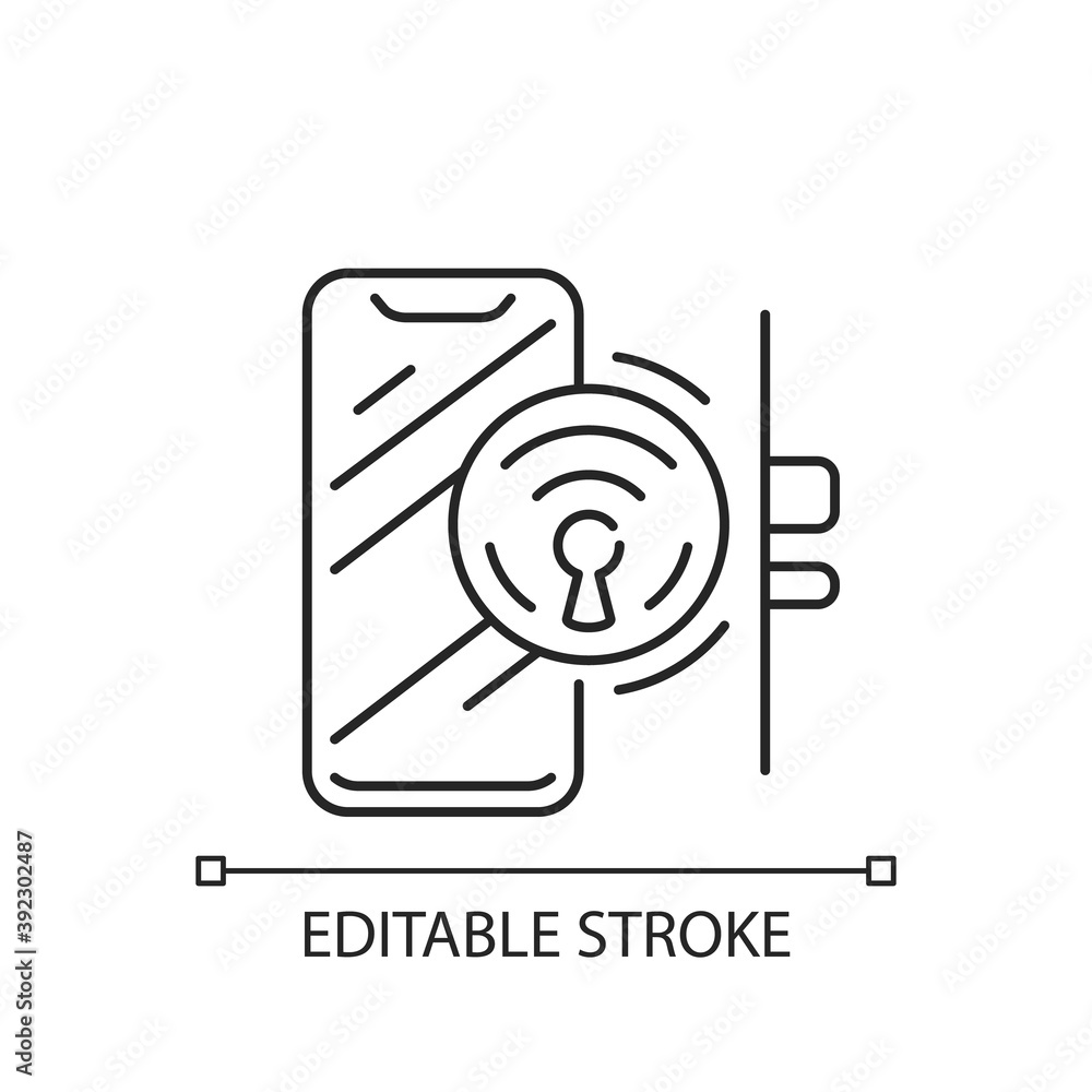 Poster door locker linear icon. smart home locker device. remote house controlling system. thin line custom