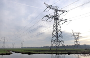 power lines in flat landscape
