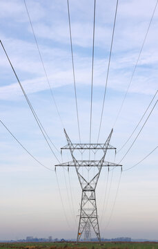power lines in flat landscape