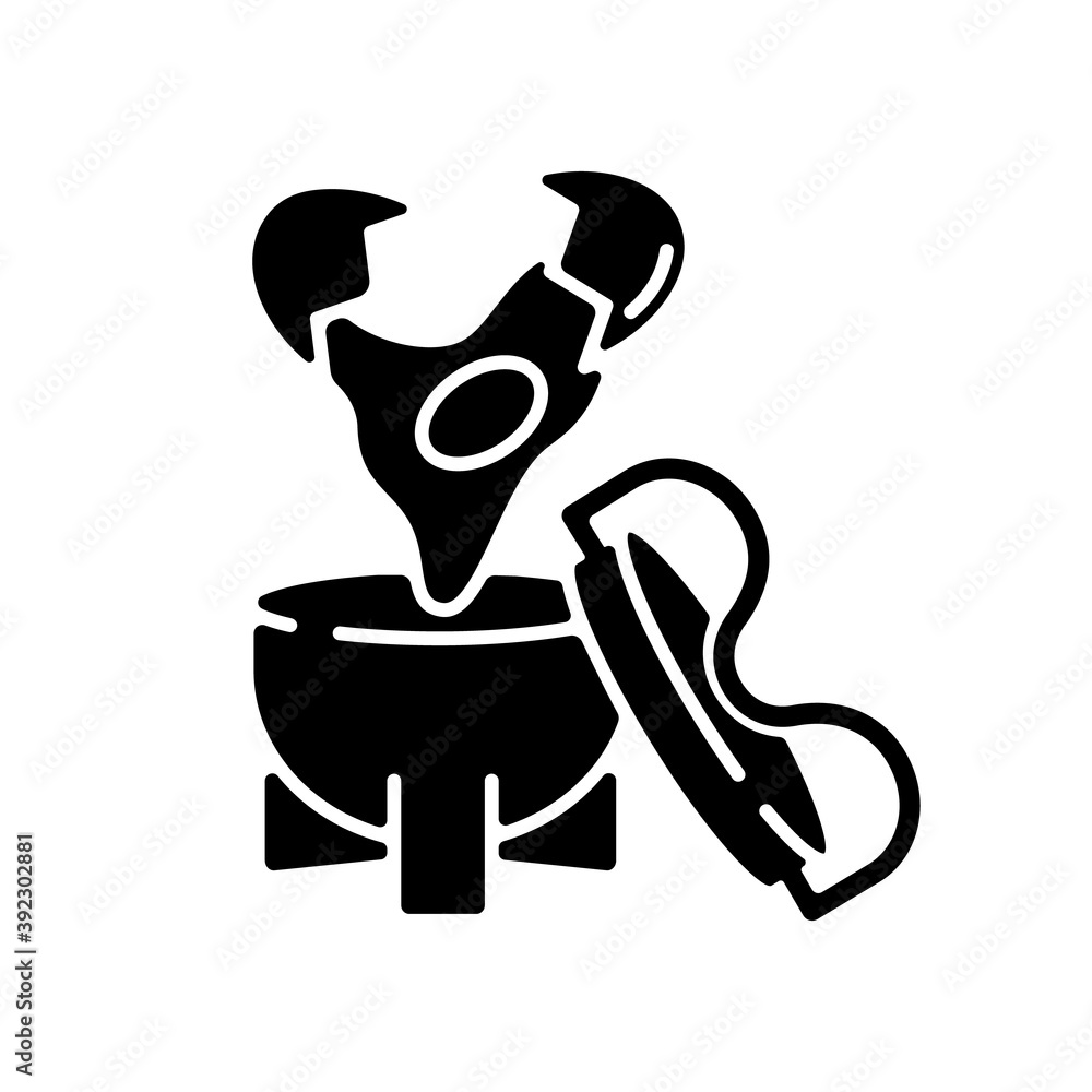 Wall mural Coddler black glyph icon. Soft boiled eggs. Boiling recipe ingredient. Kitchen tool. Household appliance for cookery. Culinary utensil. Silhouette symbol on white space. Vector isolated illustration