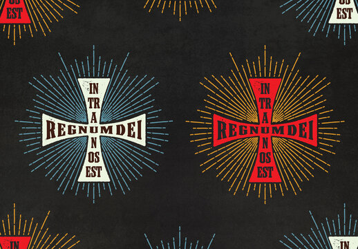 Cross Emblam with Sunburst Lines Design Layout