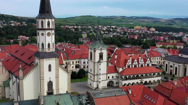 Aerial view of the historic center in Levoca, Slovakia