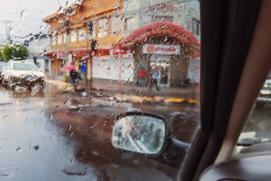 Driving In The City On A Rainy Day