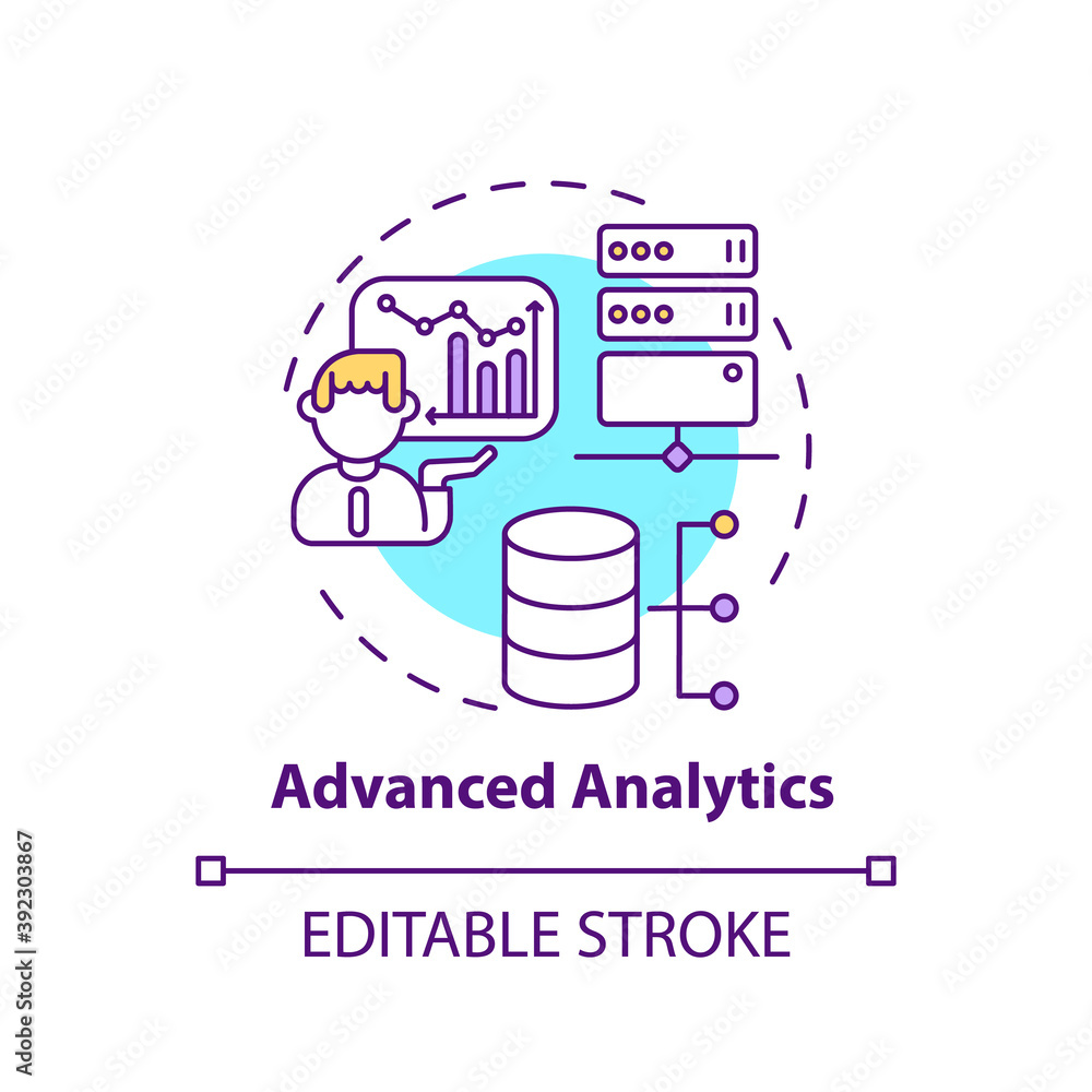Poster advanced analytics concept icon. digital consulting component idea thin line illustration. increasin