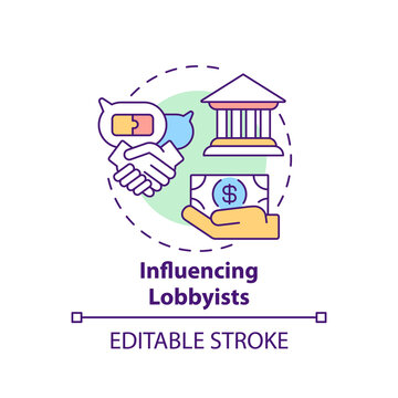 Influencing lobbyists concept icon. Business consulting task idea thin line illustration. Government privatisations. Sound democratic system. Vector isolated outline RGB color drawing. Editable stroke