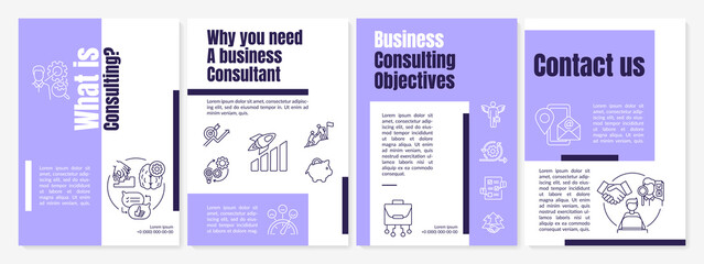 Business consulting tasks brochure template. Smart consultant flyer, booklet, leaflet print, cover design with linear icons. Vector layouts for magazines, annual reports, advertising posters
