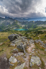 Fototapeta na wymiar Beautiful view of rocky mountains and lakes in the High Tatras National Park in Poland