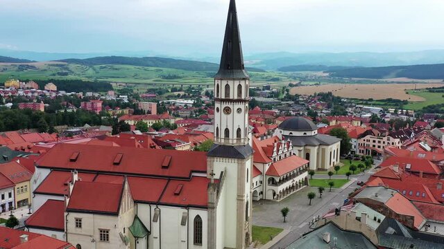 Aerial view of the church tower in Levoca, Slovakia