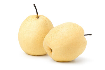 Two Chinese pears or Asian pear isolated on white background with clipping path.