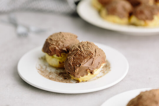 Diabetic Chocolate Profiteroles on table