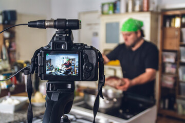 Backstage of a shooting of a cooking tutorial video.
